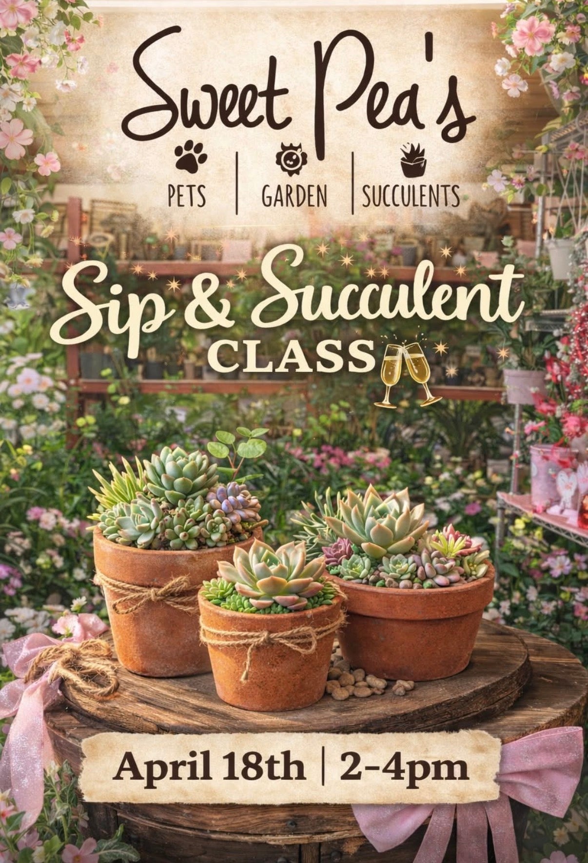 Sweet Pea’s Sip & Succulent April 18th