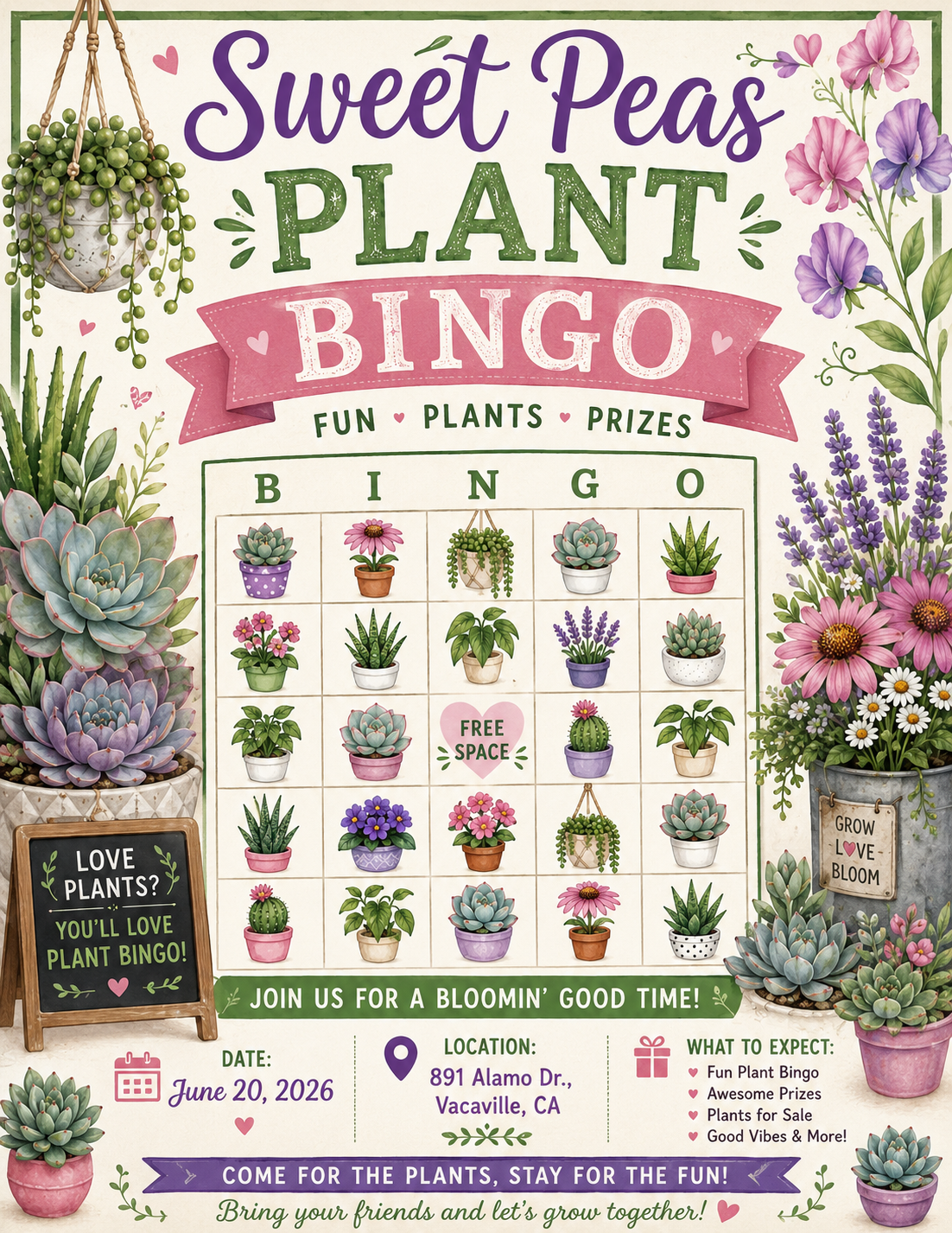 Sweet Peas Plant Bingo - June 20th