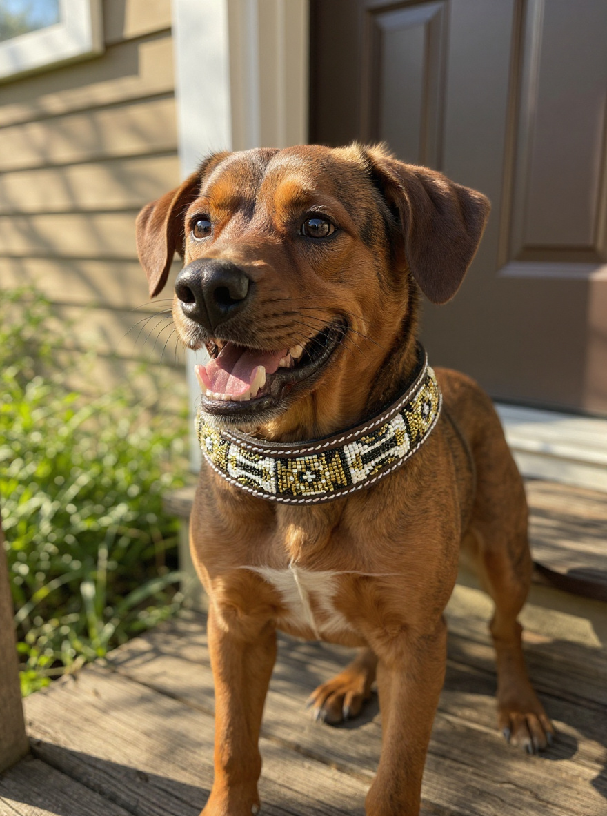 Epic Padded Leather Dog Collar with Beaded Design #L