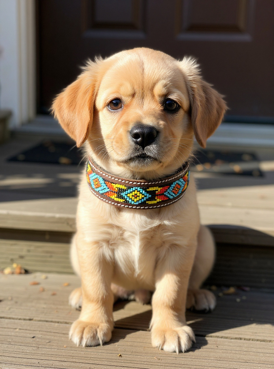 Epic Padded Leather Dog Collar with Beaded Design #M