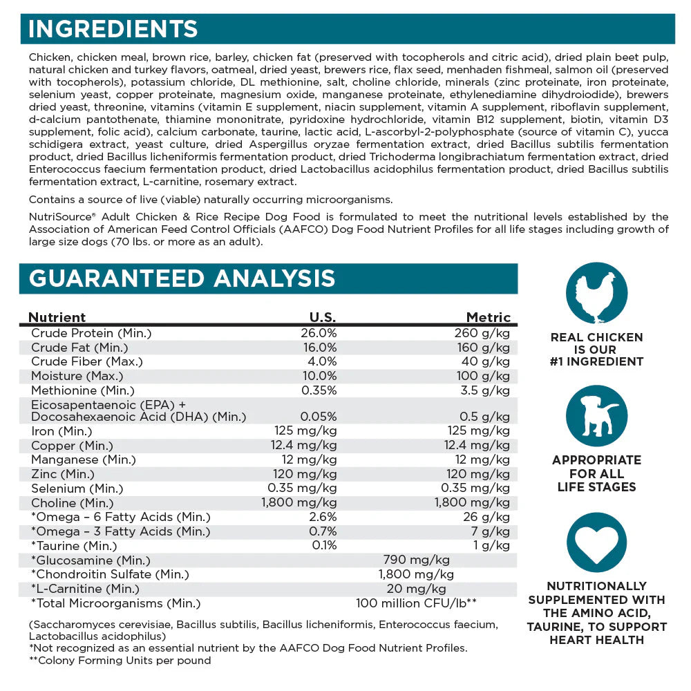 NutriSource Chicken & Rice Recipe for Adult Dogs 12lb