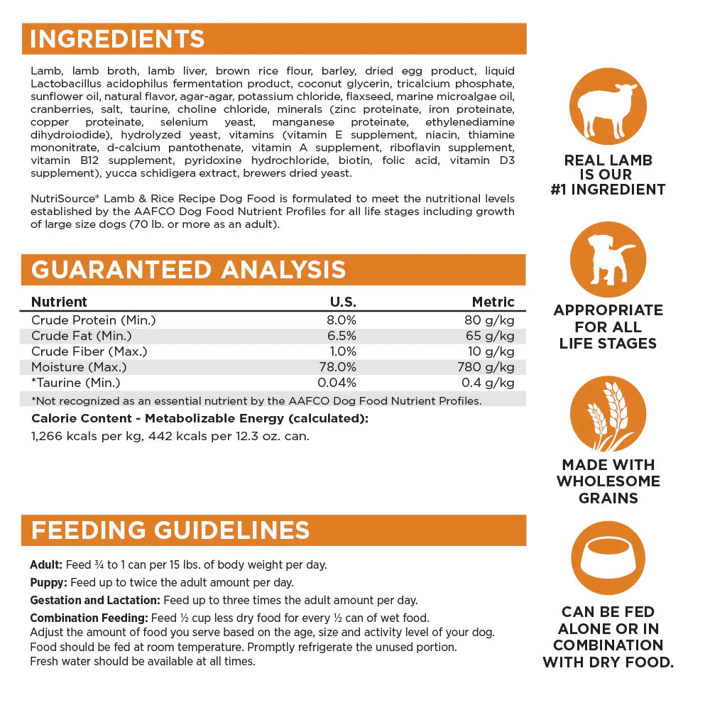 NutriSource Lamb & Rice Canned Dog Food 13oz