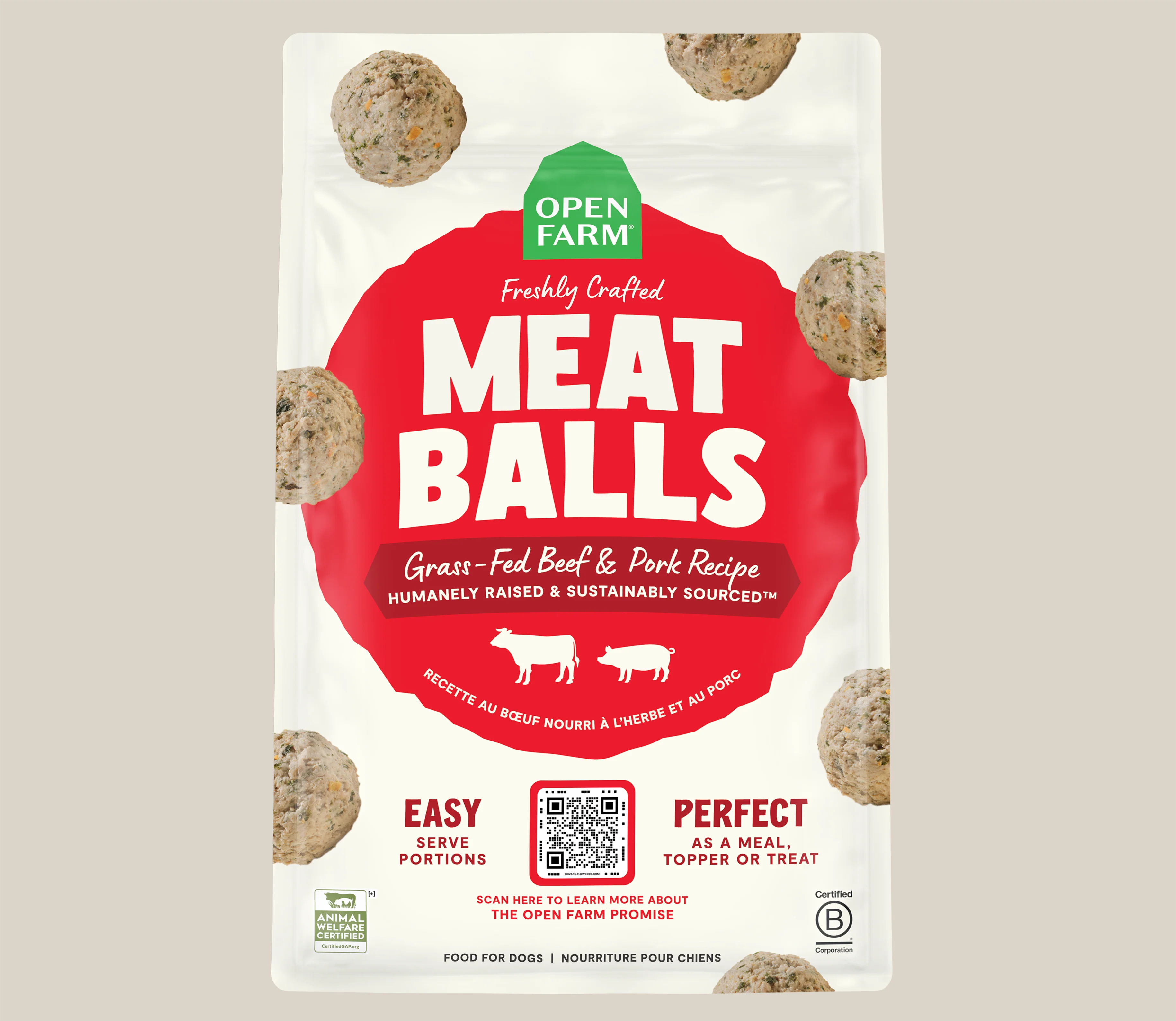 OPEN FARM Grass-Fed Beef & Pork Freshly Crafted Meatballs for Dogs 3LB