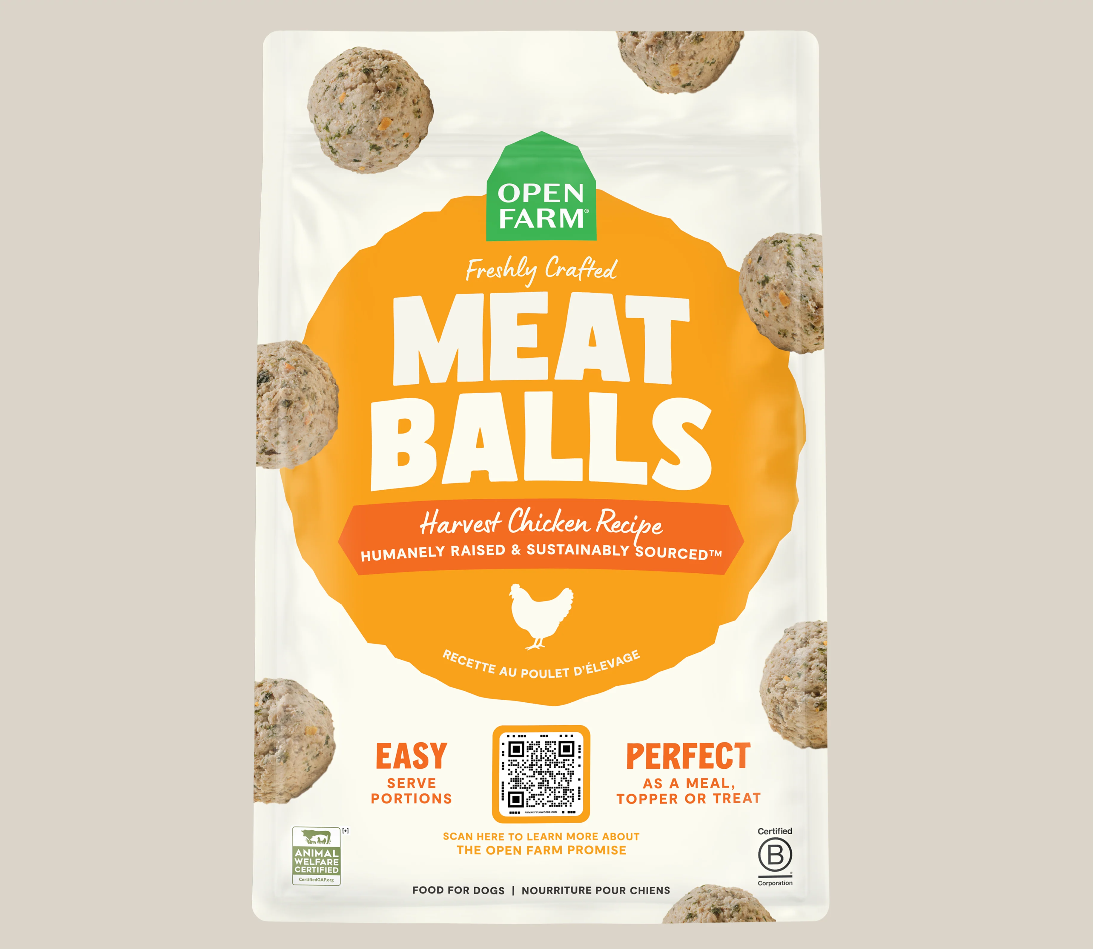 OPEN FARM Harvest Chicken Freshly Crafted Meatballs for Dogs 3LB