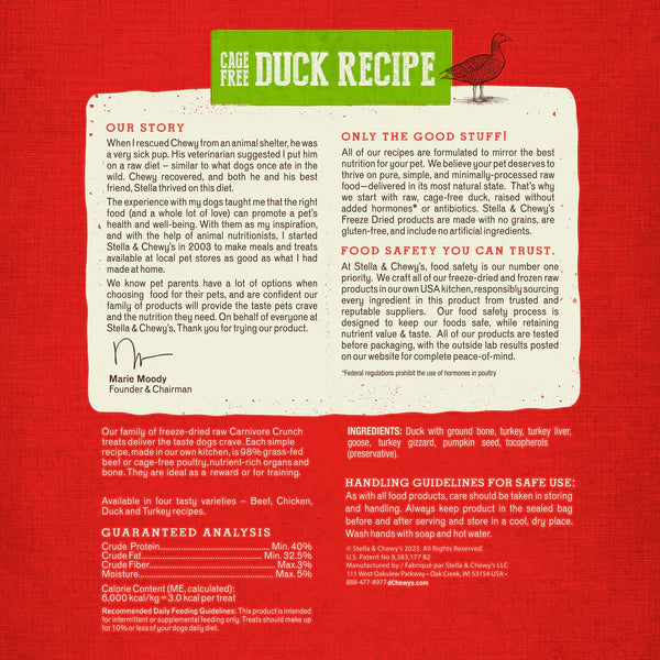 Stella & Chewy's Duck Carnivore Crunch Treat for Dogs 3.25oz