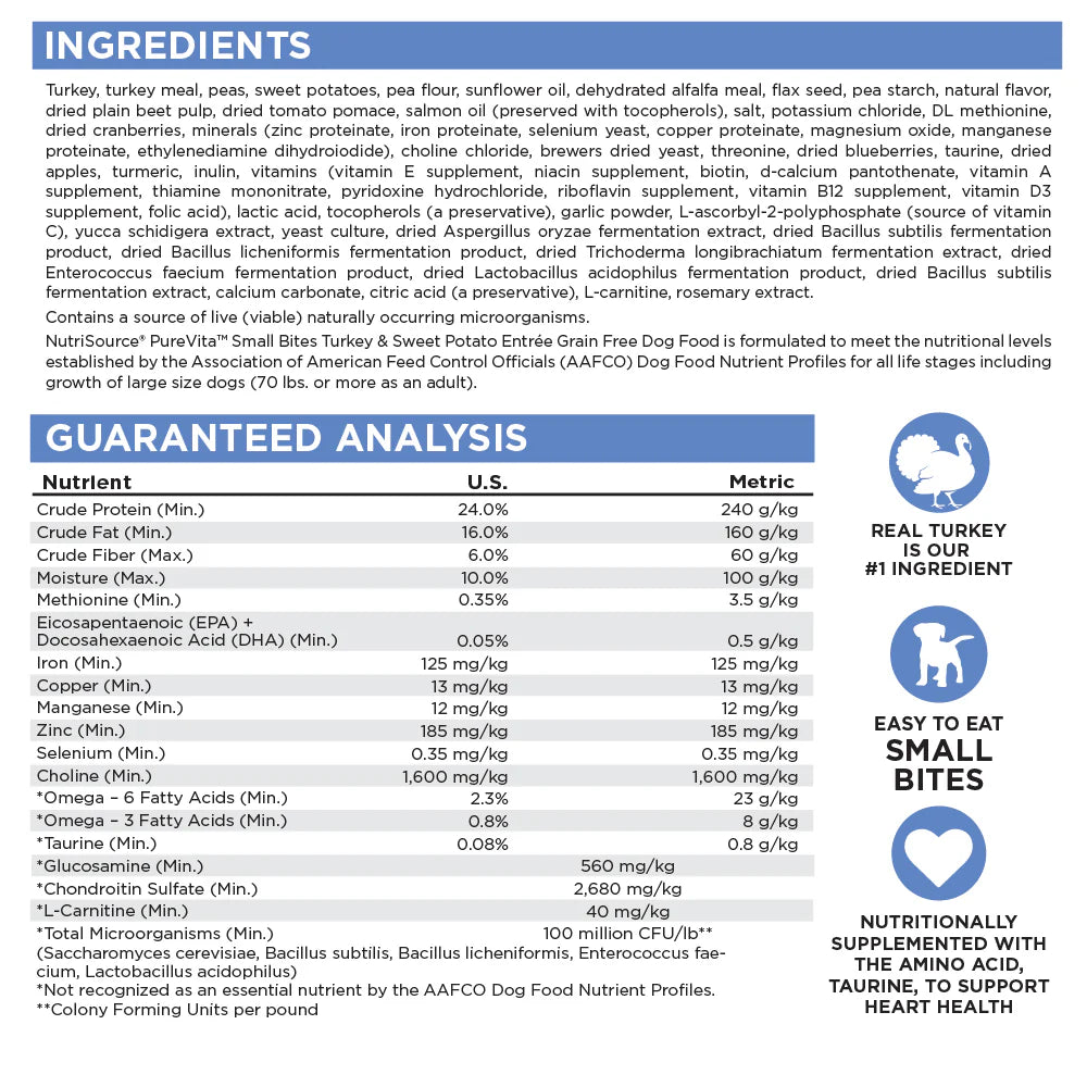 NutriSource PureVita Grain-Free Turkey & Sweet Potato Recipe Dry Dog Food 25lb