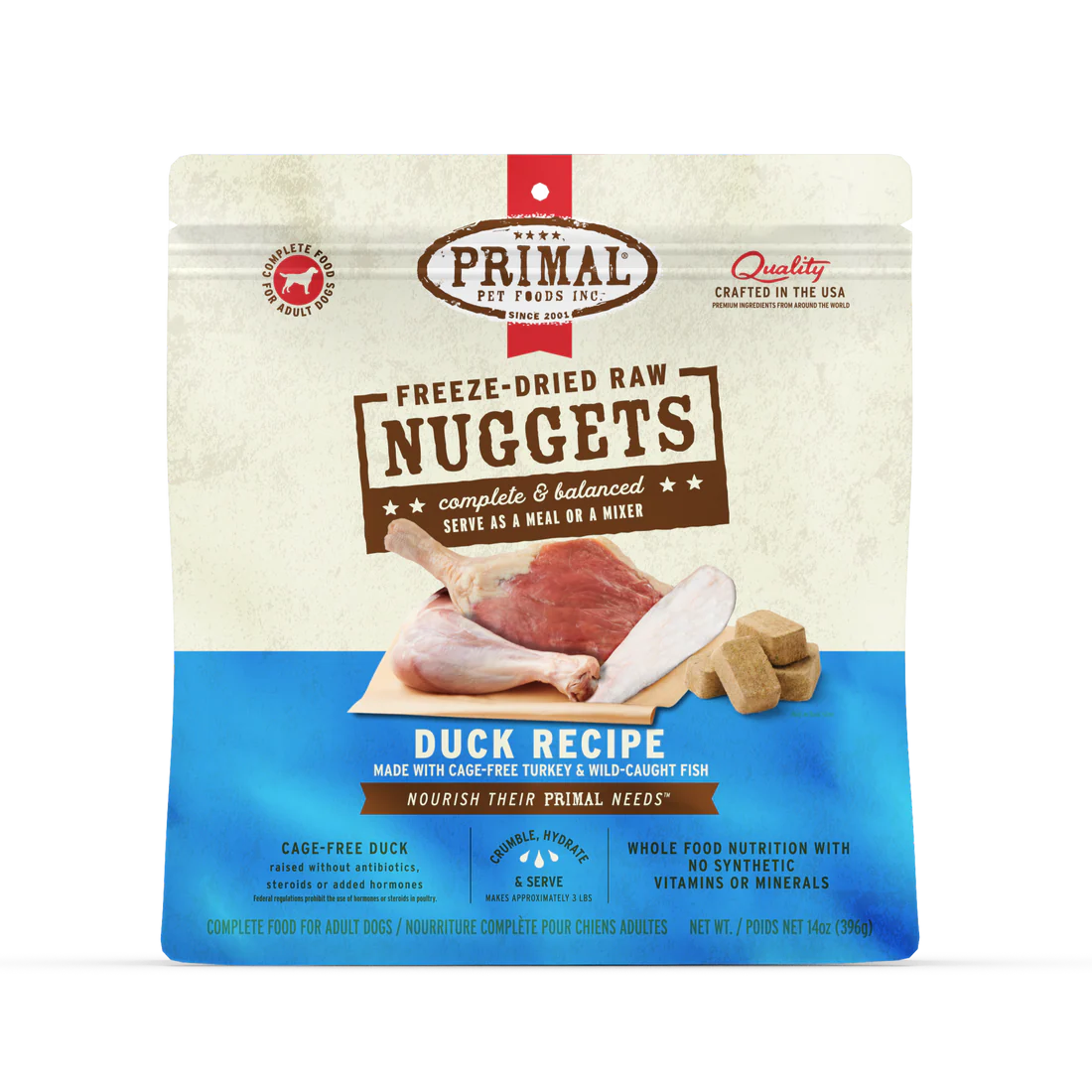 Primal Freeze-Dried Grain-Free Duck Nuggets for Dogs 14oz