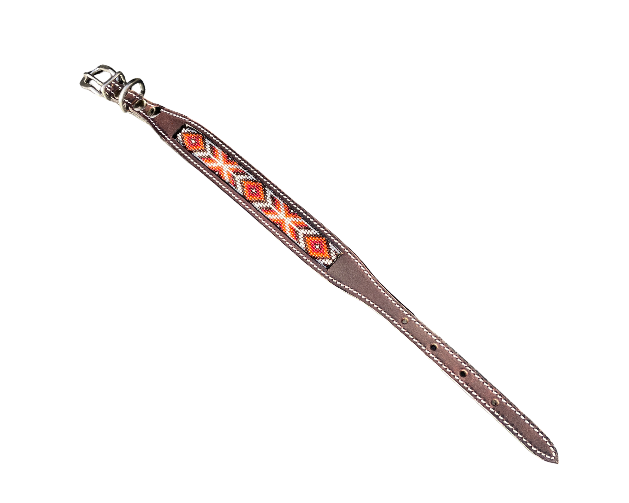 Epic Padded Leather Dog Collar with Beaded Design #Q