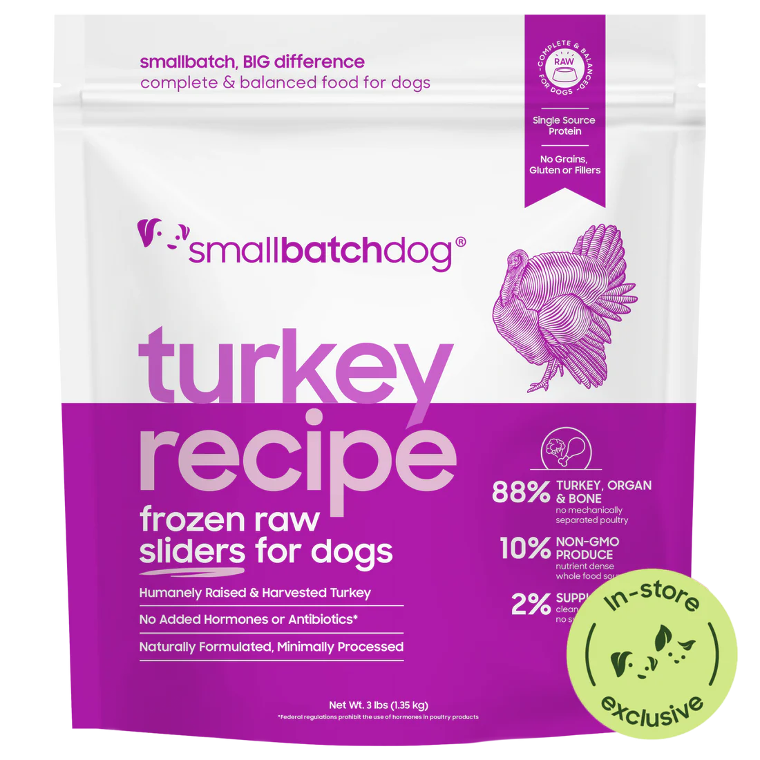 Smallbatch Turkey Frozen Raw Sliders Dog Food 3LB