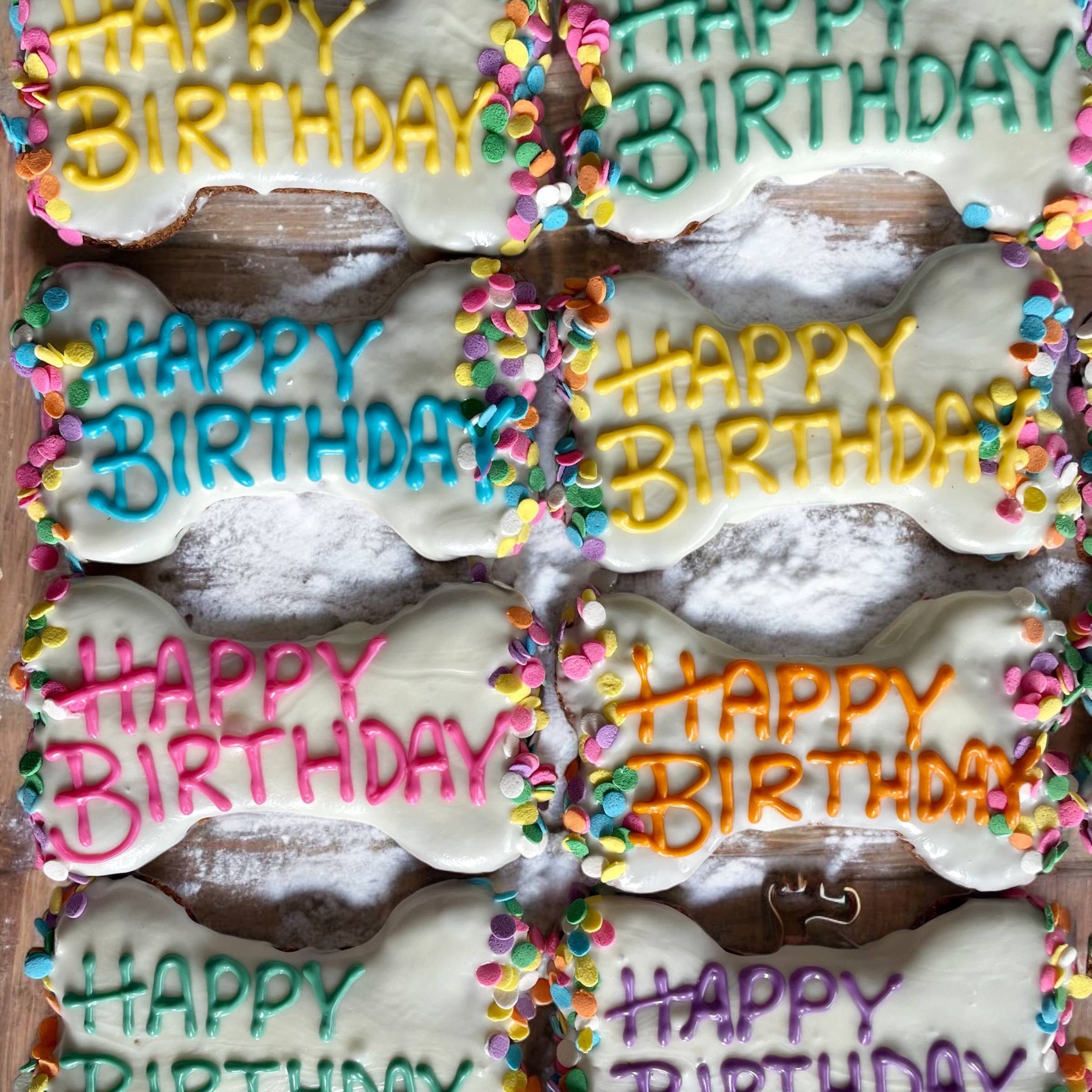 6 inch Yogurt Confetti Happy Birthday bone dog treats