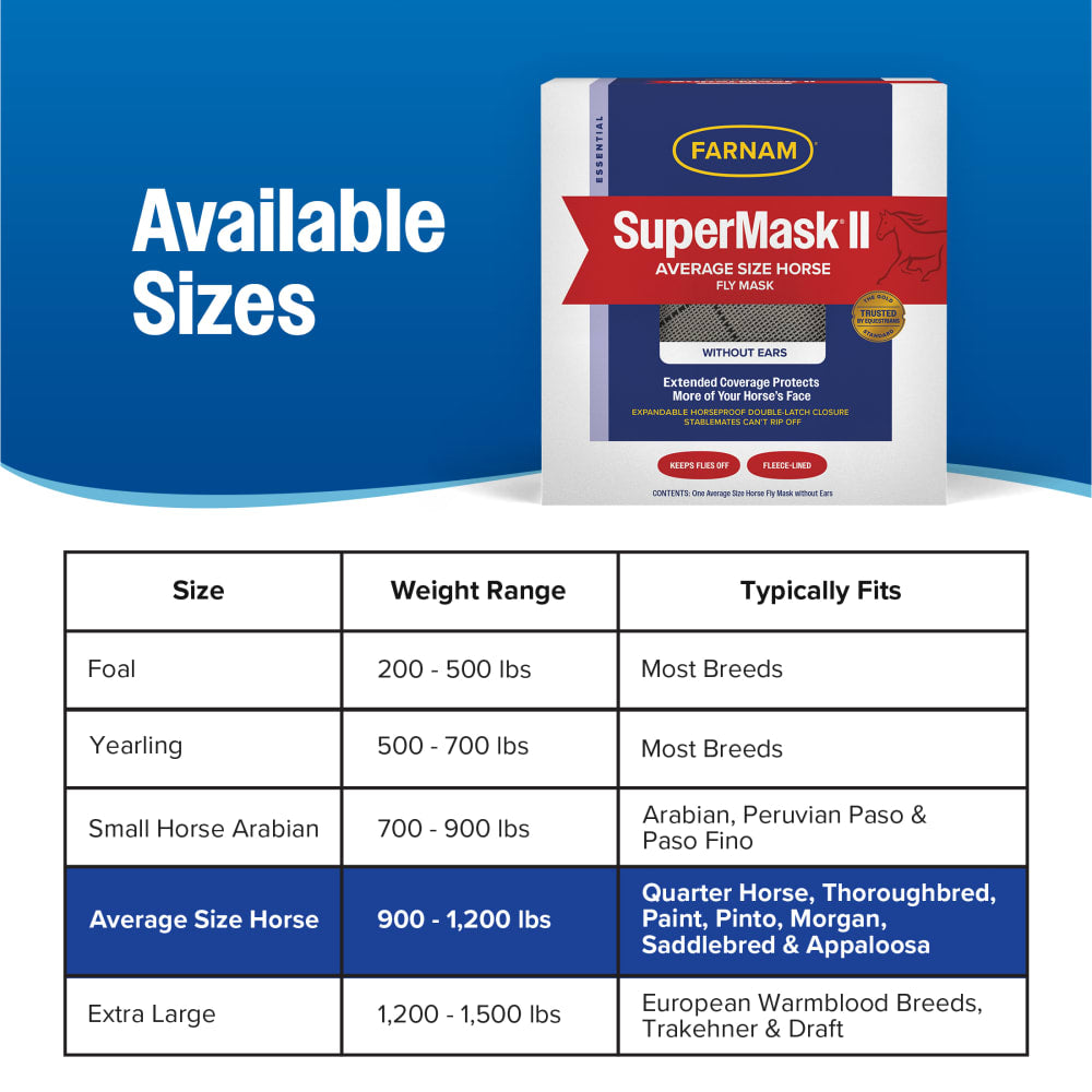 Farnam SuperMask II Horse Fly Mask Average without Ears Assorted Colors