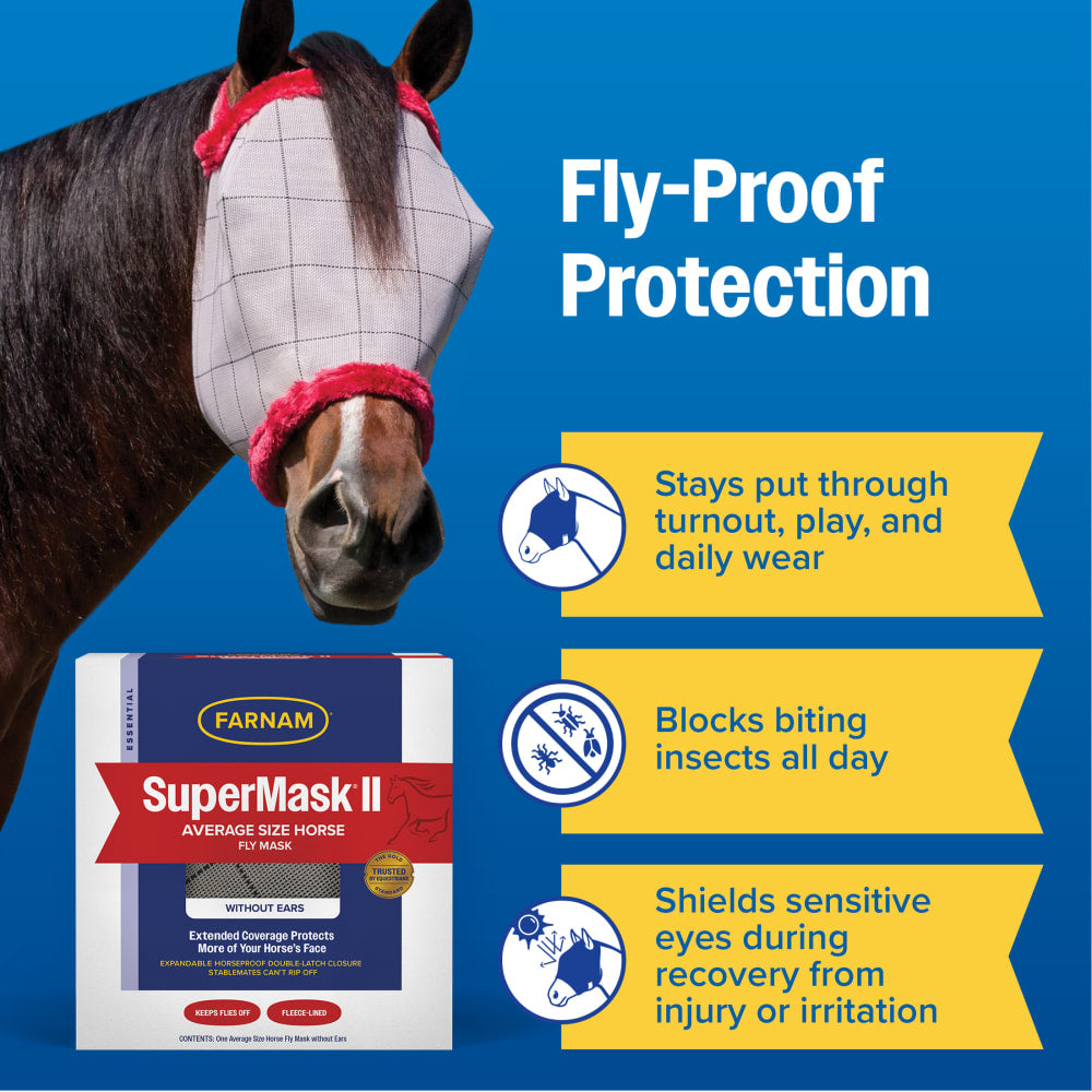 Farnam SuperMask II Horse Fly Mask Average without Ears Assorted Colors