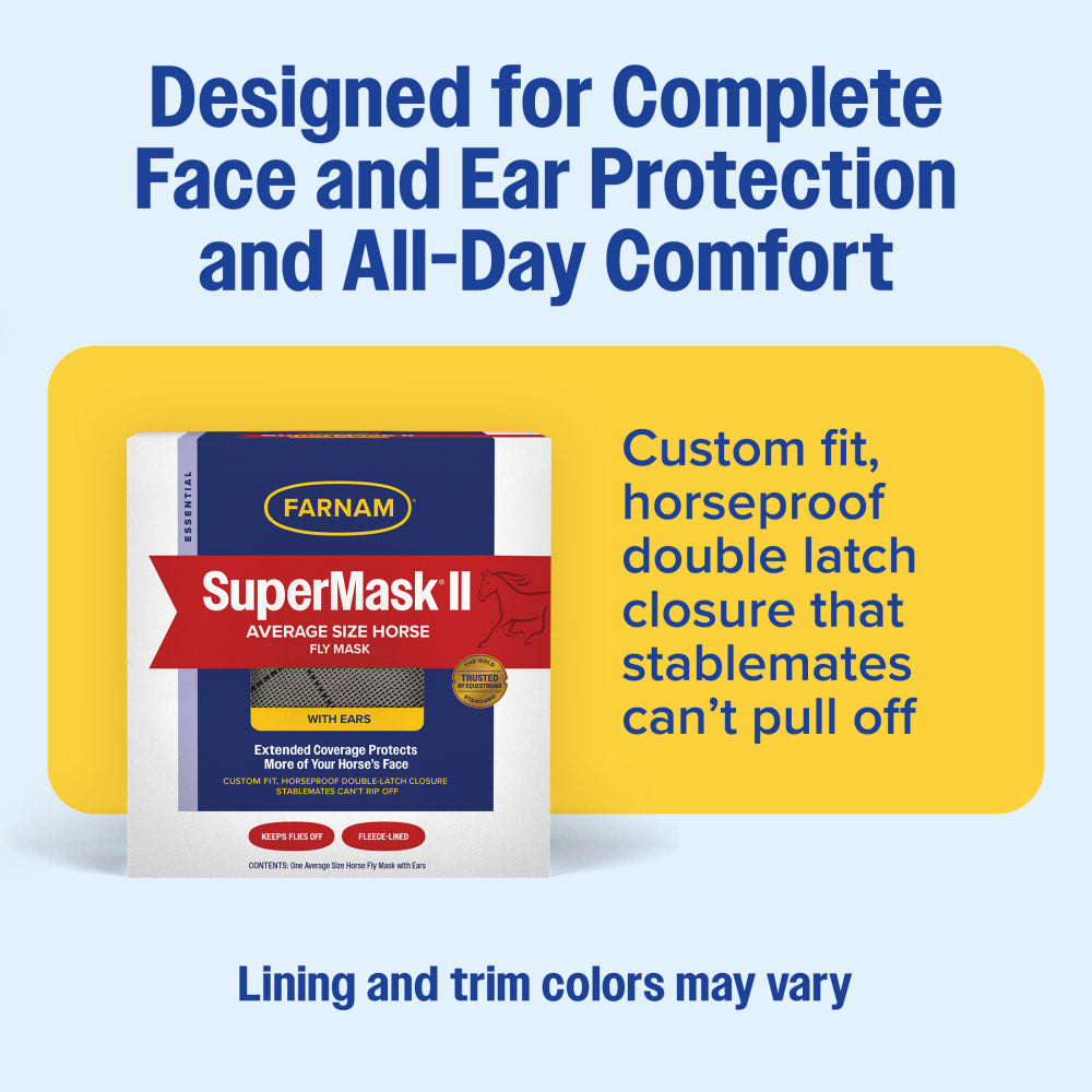 Farnam SuperMask II Fly Horse Mask with Ears Average Horse Assorted Colors
