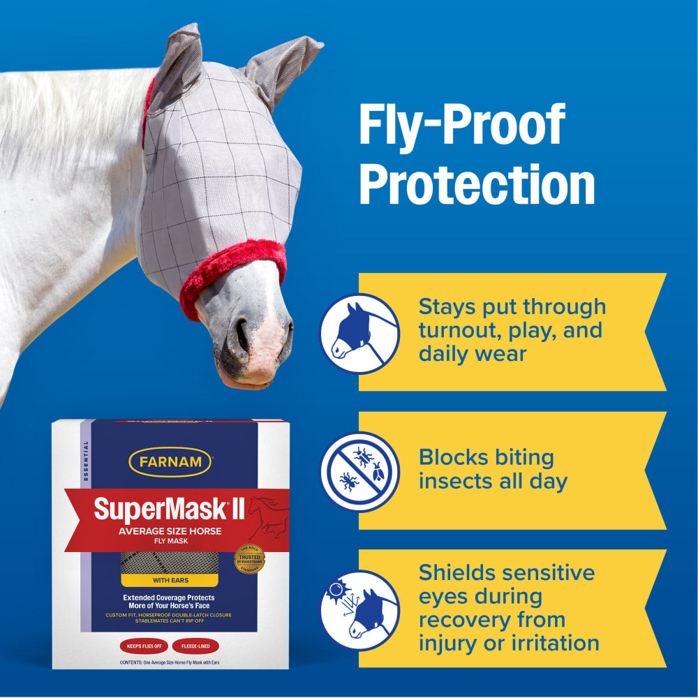 Farnam SuperMask II Fly Horse Mask with Ears Average Horse Assorted Colors
