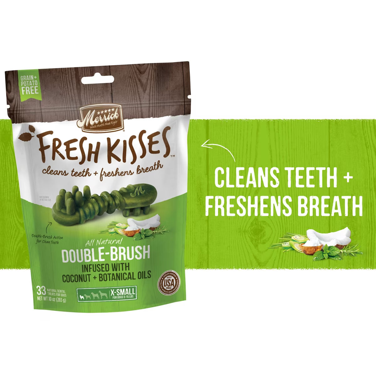 Merrick Fresh Kisses Infused with Coconut Oil & Botanicals Extra Small Dental Dog Treats 33ct
