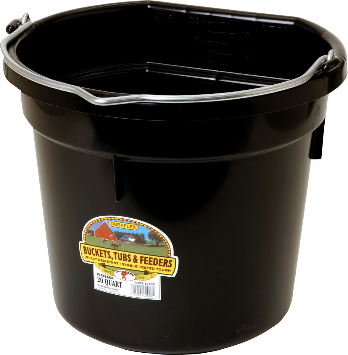 Little Giant DuraFlex Plastic Flat Back Black Bucket 8qt