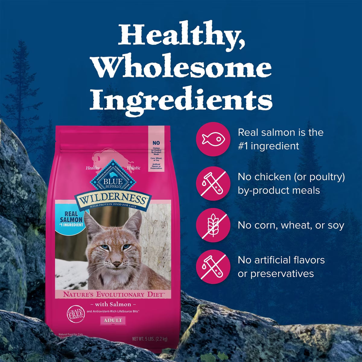 Blue Buffalo Wilderness Salmon Recipe Grain-Free Dry Cat Food 5lb