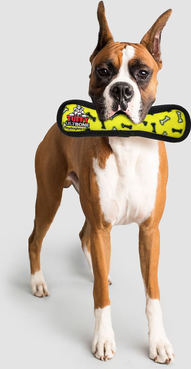 Tuffy's Ultimate Bone Durable Plush Dog Toy Yellow