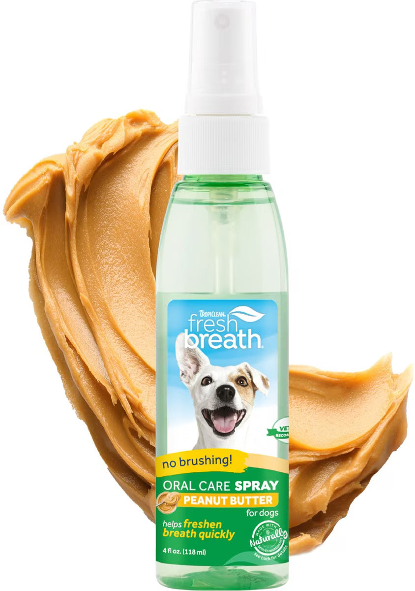 TropiClean Fresh Breath Oral Care Breath Freshener Dental Spray Peanut Butter Flavor 4oz