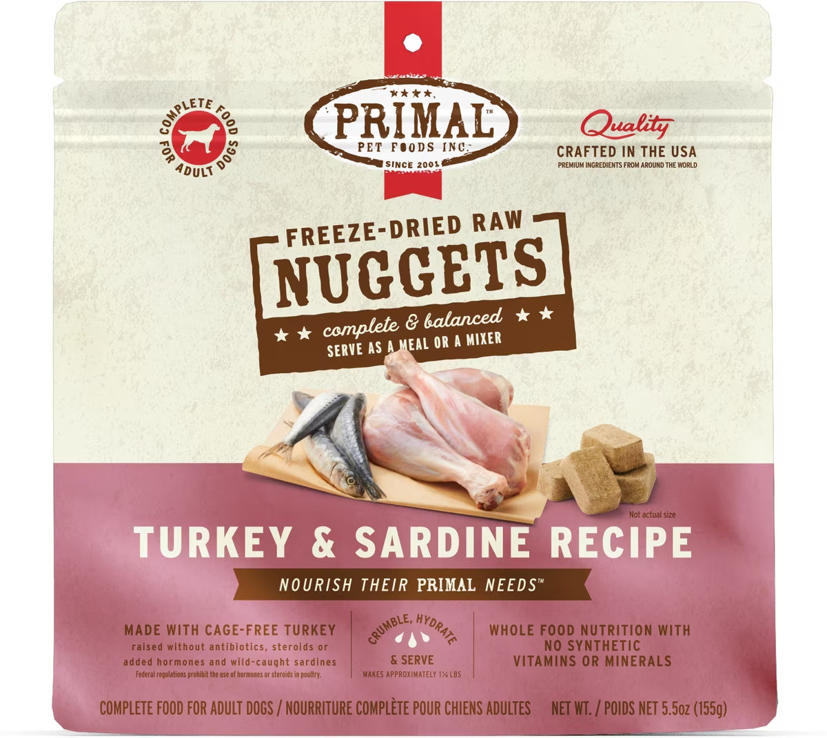 Primal Turkey & Sardine Formula Nuggets Freeze-Dried Dog Food 5.5 oz