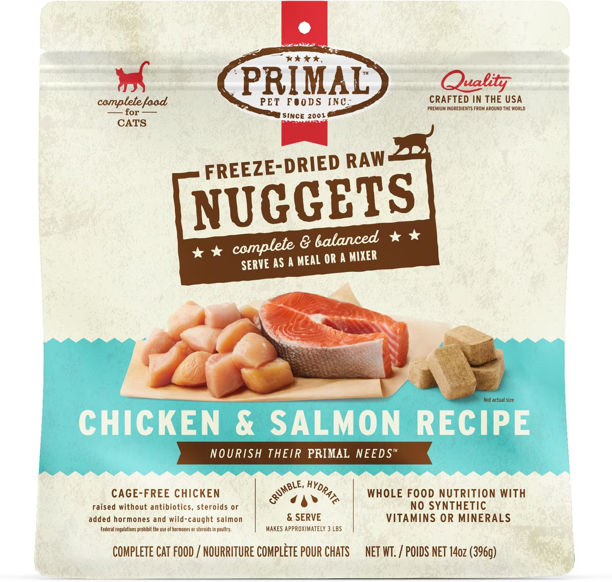 Primal Chicken & Salmon Formula Nuggets Grain-Free Freeze-Dried Cat Food 14oz