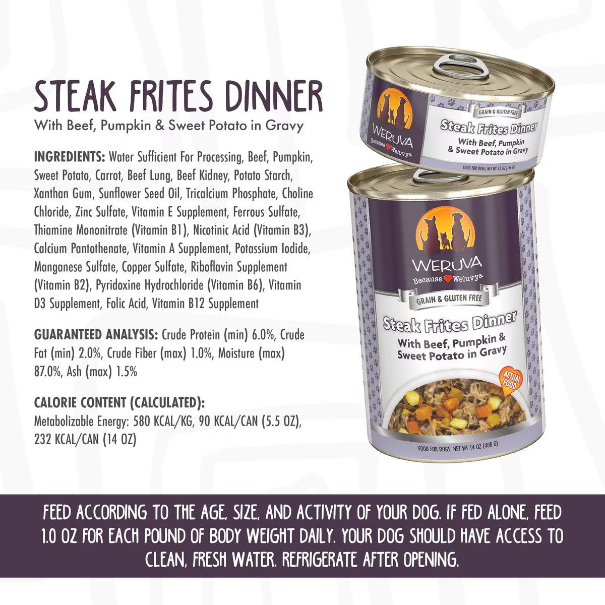 Weruva Steak Frites Dinner with Beef, Pumpkin & Sweet Potatoes in Gravy Grain-Free 14oz