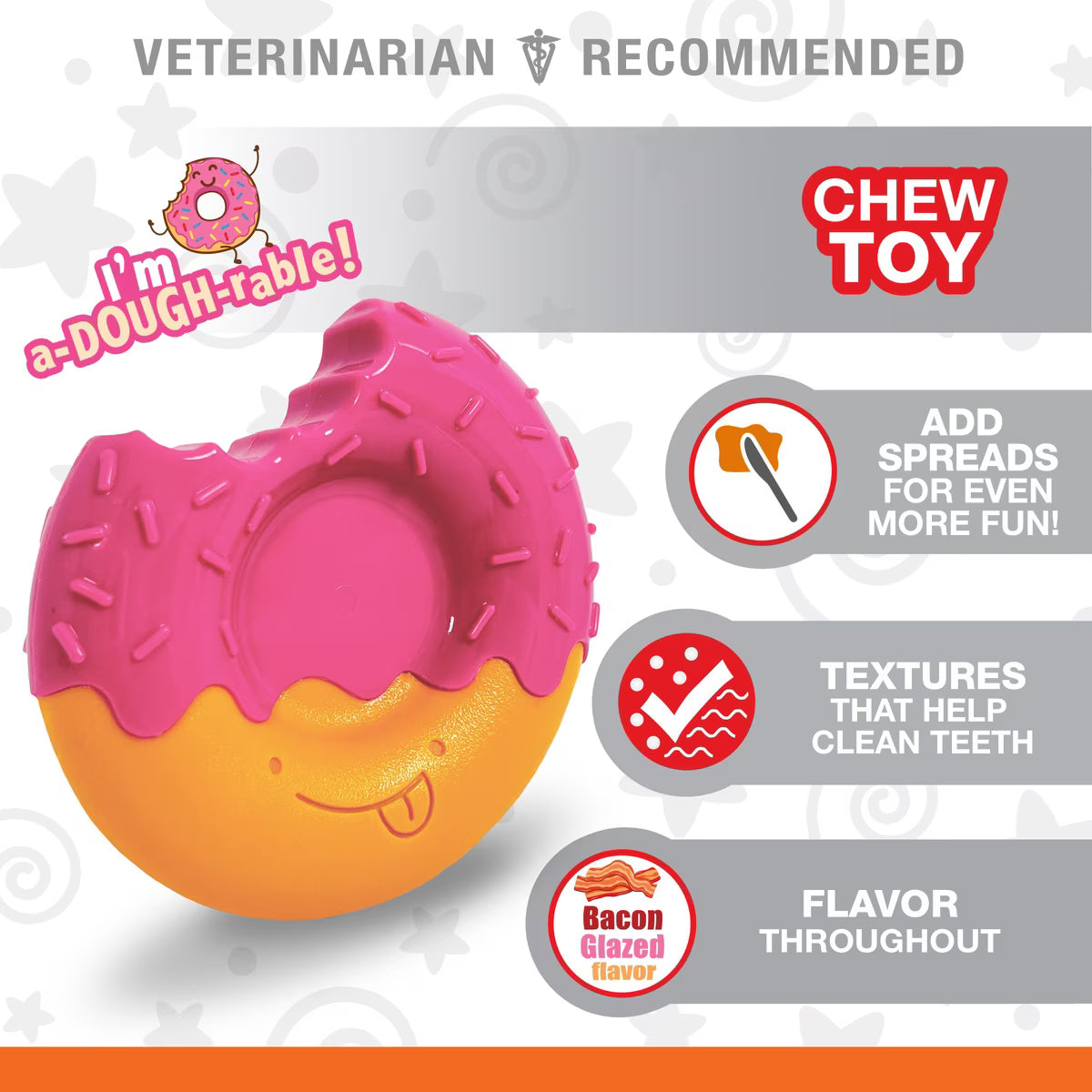 Nylabone Donut Power Dog Chew Bacon Glazed Flavor Large