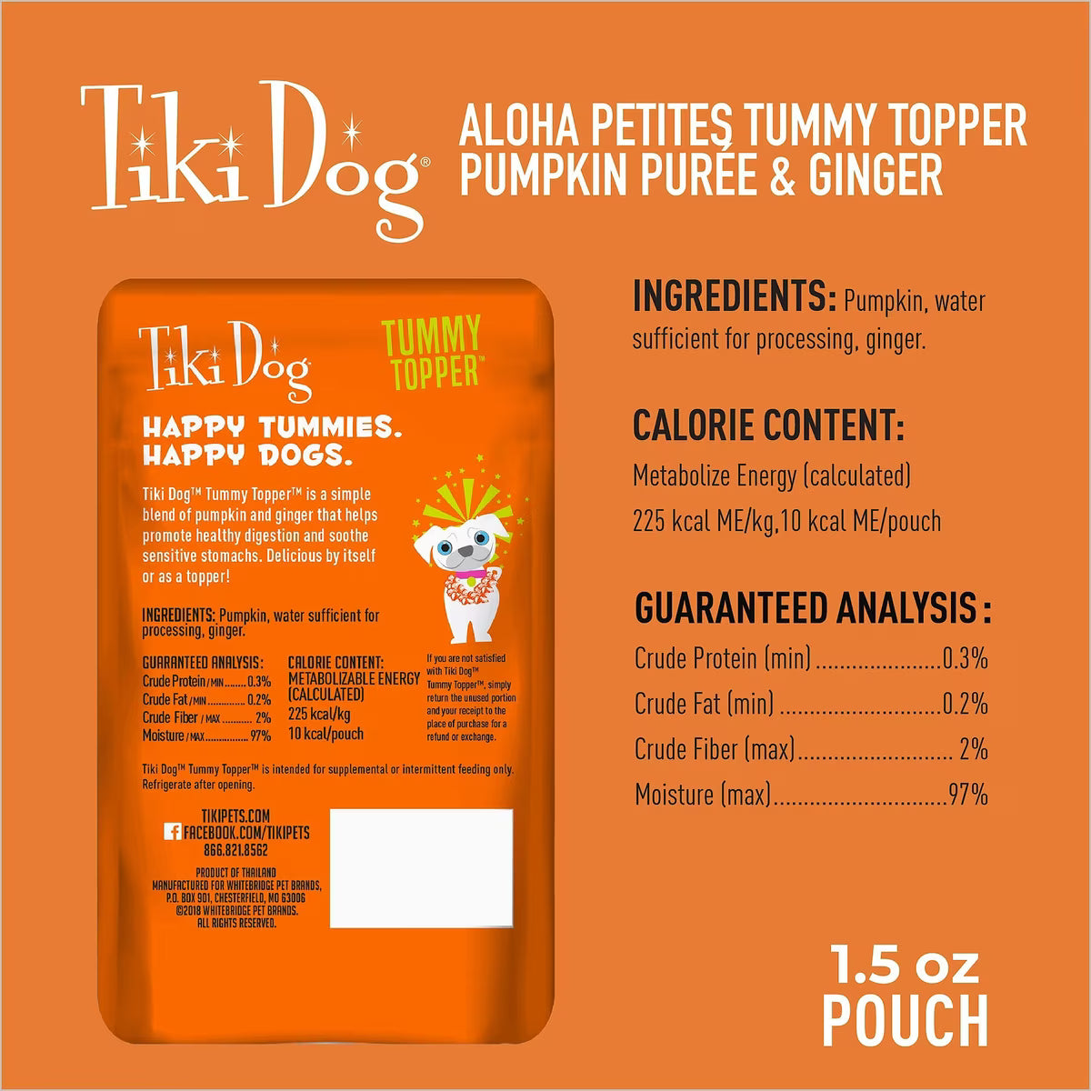 Tiki Dog Tummy Topper Pumpkin & Ginger Puree Grain-Free Wet Dog Food Topper 1.5oz