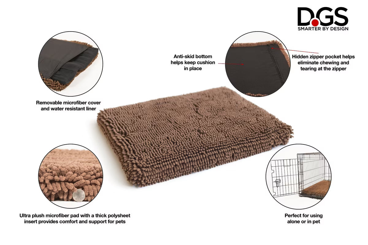 Dog Gone Smart Ultra-Absorbent Microfiber Crate & Travel Dirty Dog Cushion Pad Brown Medium
