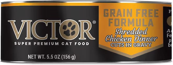 VICTOR Grain-Free Shredded Chicken Dinner Cuts Wet Cat Food or Topper, 5.5-oz case