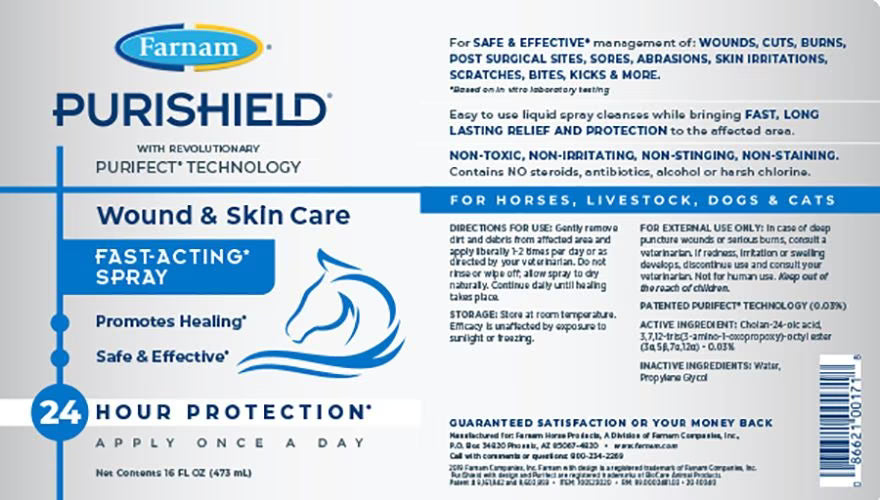 Farnam PuriShield Fast-Acting Wound & Skin Care Spray for Horses, Livestock, Dogs & Cats 16oz