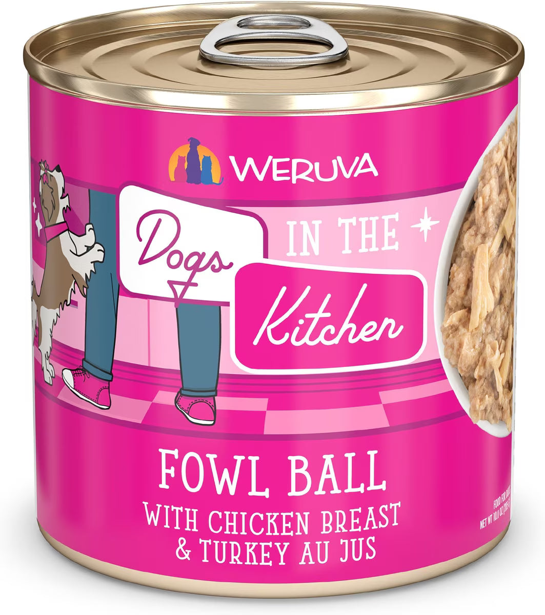 Weruva Dogs in the Kitchen Fowl Ball with Chicken Breast & Turkey Au Jus Grain-Free Canned Dog Food 10oz