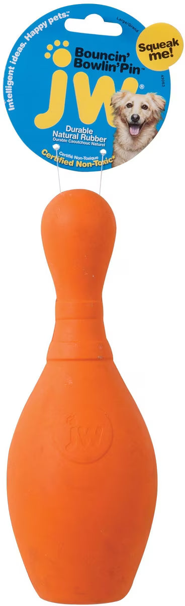 JW Pet iSqueak Bouncin' Bowlin' Pin Dog Toy Assorted Colors Large