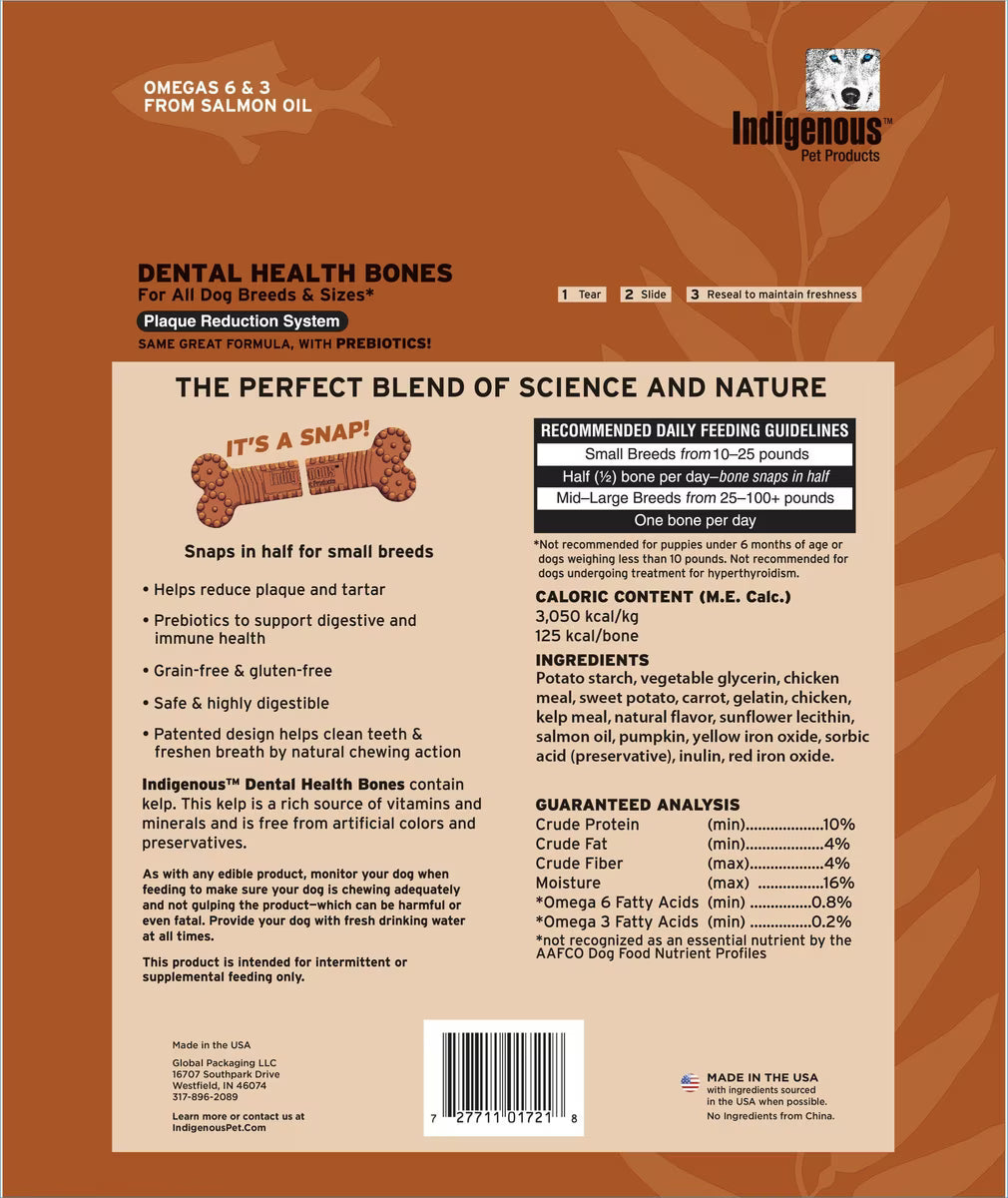 Indigenous Grain-Free Carrot & Pumpkin Flavored Dental Treats for Dogs 13ct