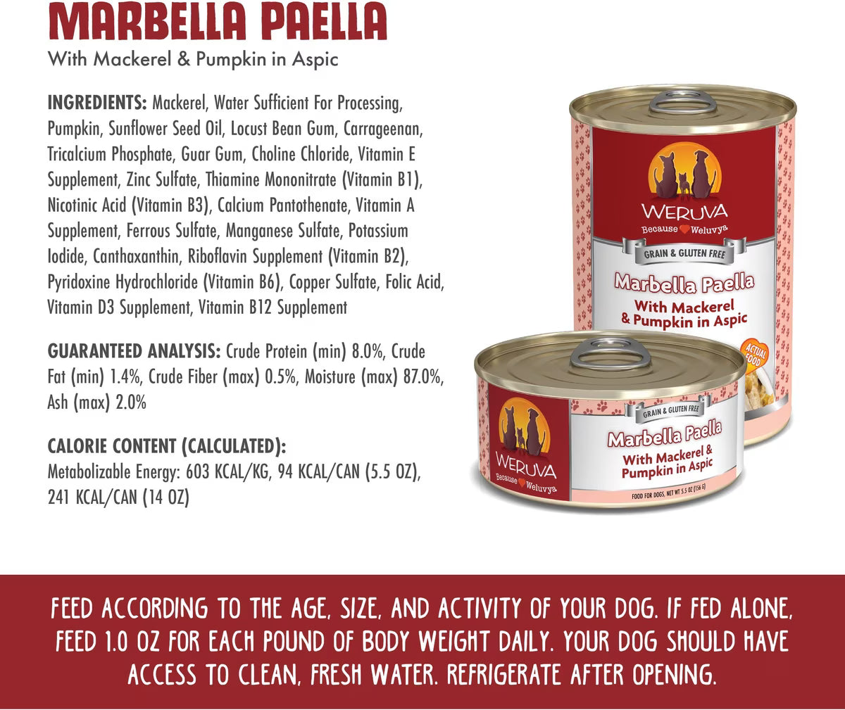Weruva Marbella Paella with Mackerel & Pumpkin in Aspic Grain-Free Canned Dog Food 14oz