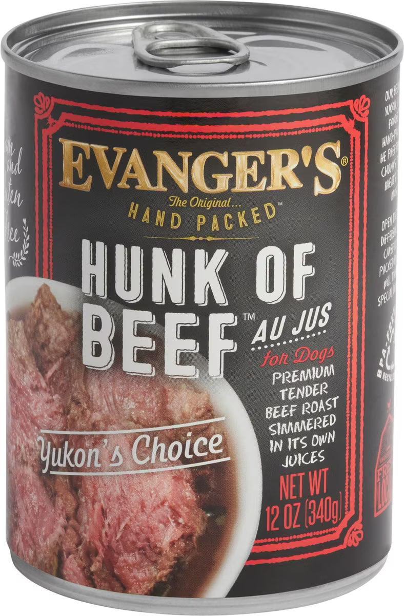 Evanger's Grain-Free Hand Packed Hunk of Beef Canned Dog Food 12 OZ