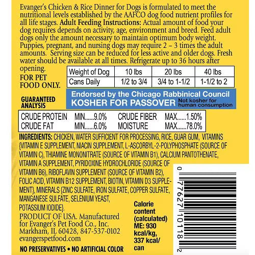 Evanger's Classic Chicken & Rice Canned Dog Food 12oz