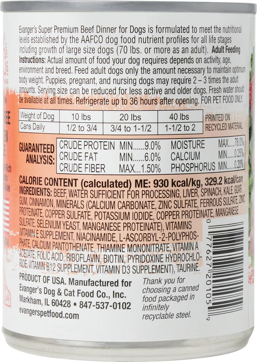Evanger's Super Premium Beef Dinner Grain-Free Canned Dog Food 12oz