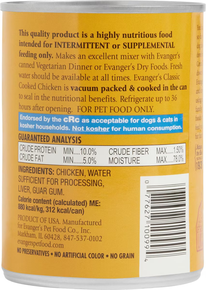Evanger's Cooked Chicken Grain-Free Canned Dog Food 13oz