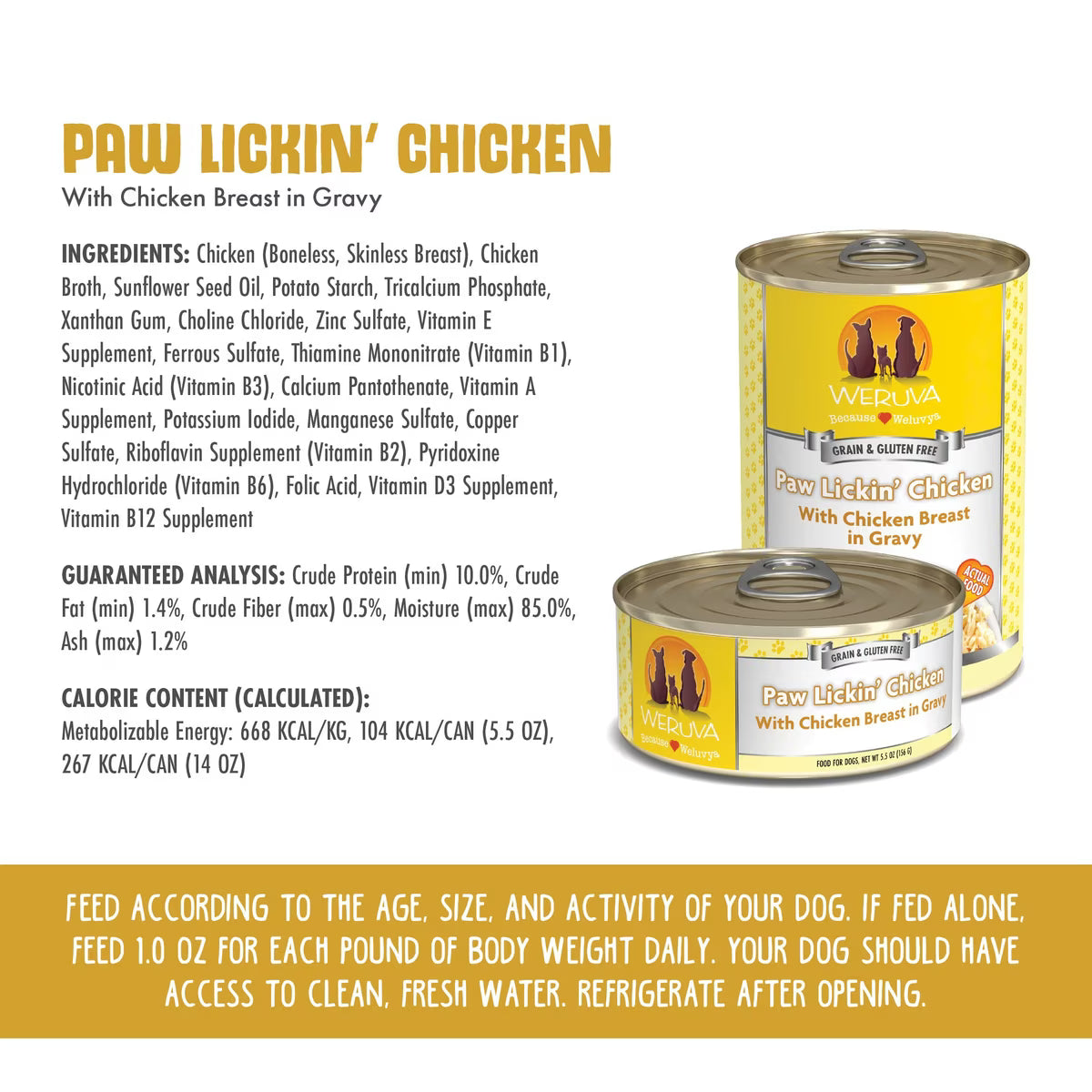Weruva Paw Lickin' Chicken in Gravy Grain-Free Canned Dog Food 14oz