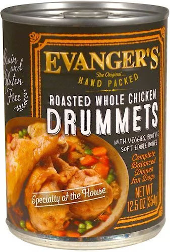 Evanger's Grain-Free Roasted Whole Chicken Drummets Dinner Canned Dog Food 12oz