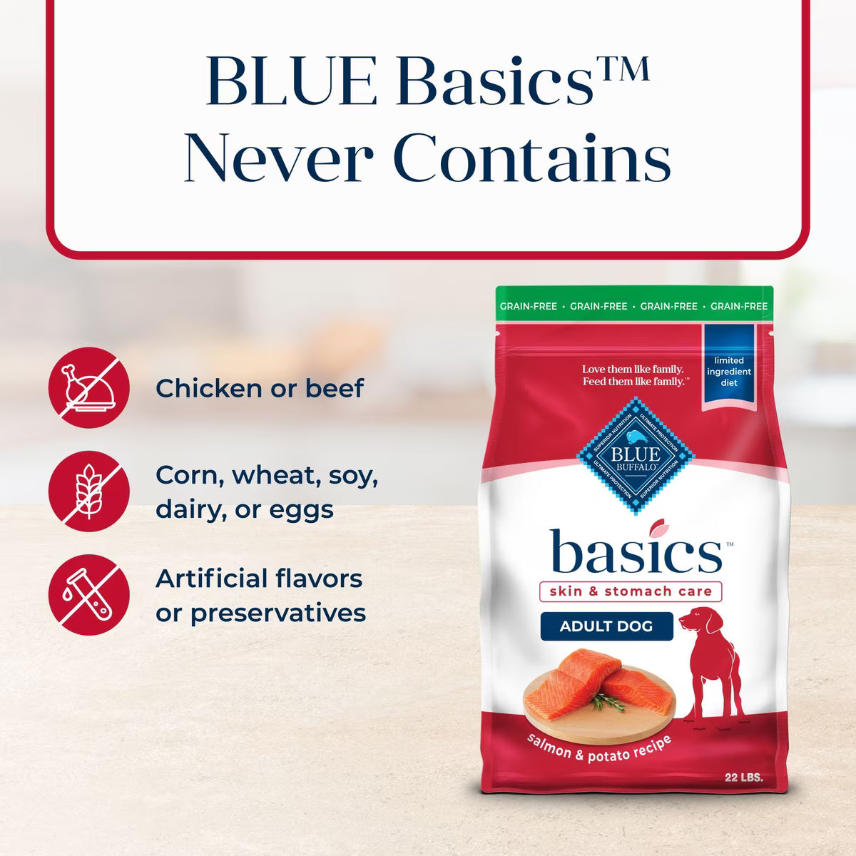 Blue Buffalo Basics Grain-Free Salmon & Potato Recipe Adult Dry Dog Food 24lb