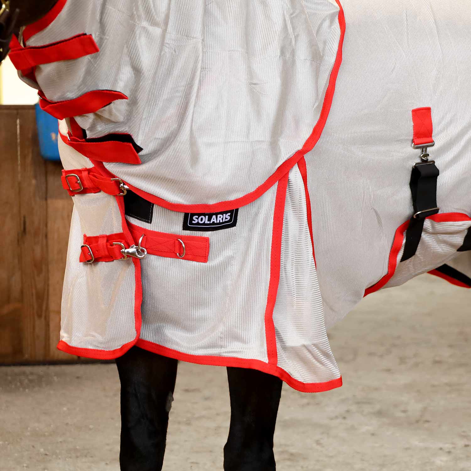 Solaris Horse Fly Sheet with Detachable Neck, Grey & Red