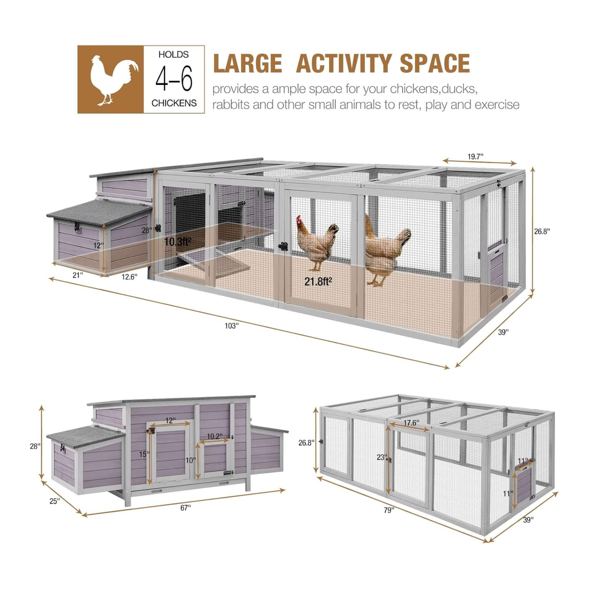 Large 103-Inch Outdoor Chicken Coop House With Run And Nesting Box [4-6 Chickens]