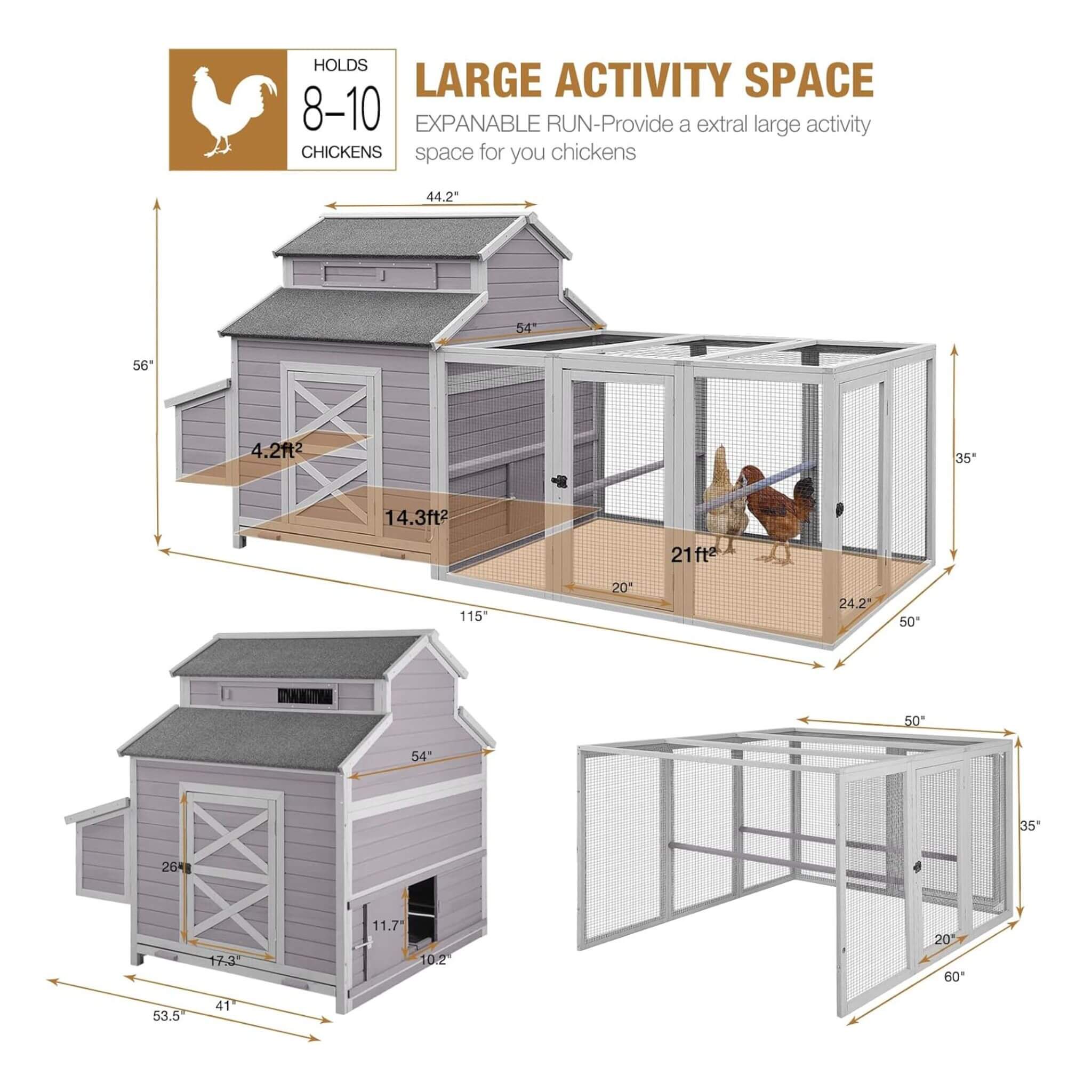 Large 115-Inch Portable Chicken Coop With Run And Nesting Boxes [8-10 Chickens]