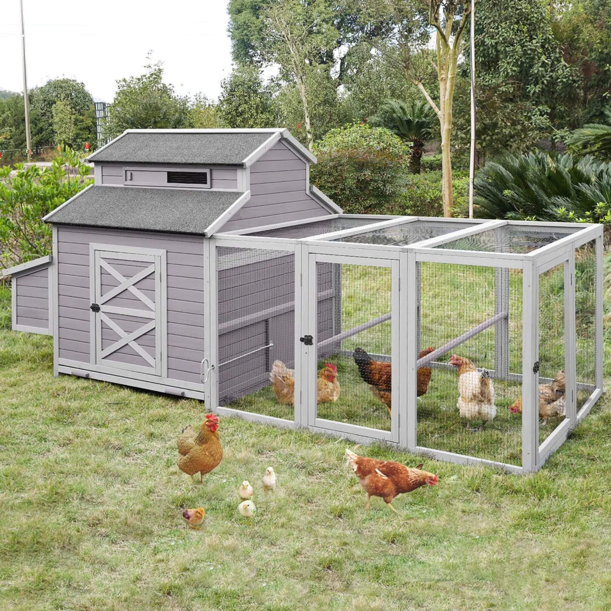 Large 115-Inch Portable Chicken Coop With Run And Nesting Boxes [8-10 Chickens]