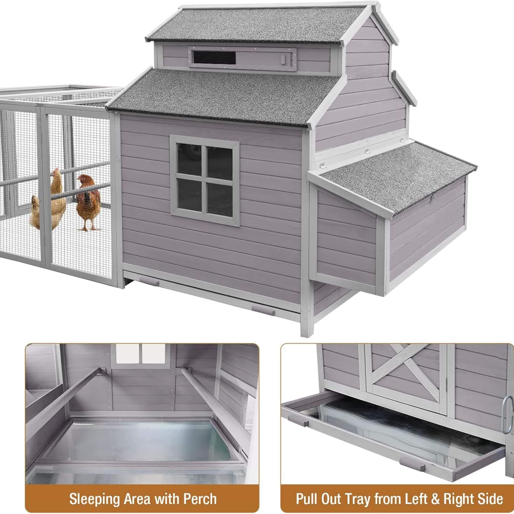 Large 115-Inch Portable Chicken Coop With Run And Nesting Boxes [8-10 Chickens]