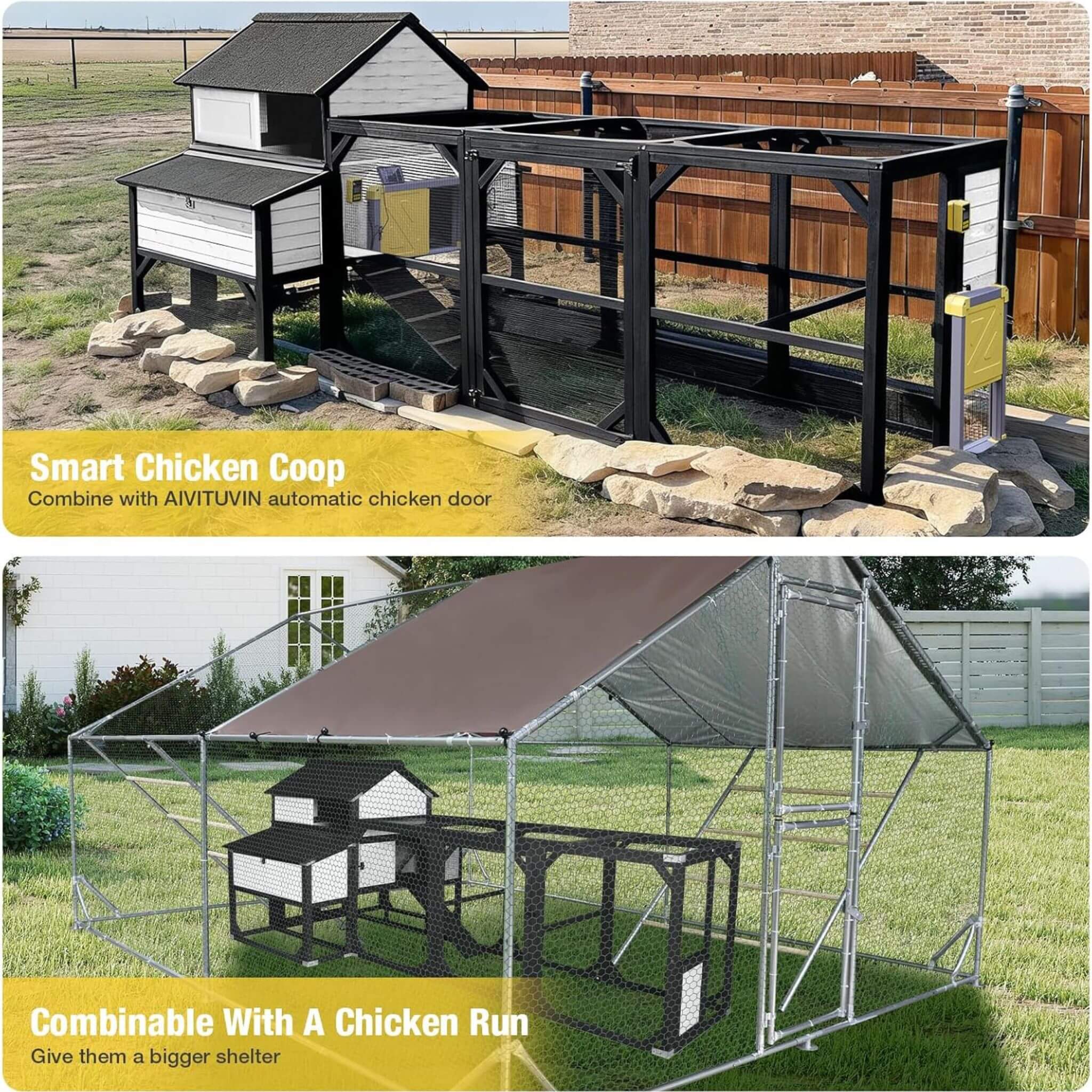 Large 118-Inch Outdoor Wooden Chicken Coop With Extended Run And 6 Nesting Boxes [8-10 Chickens]