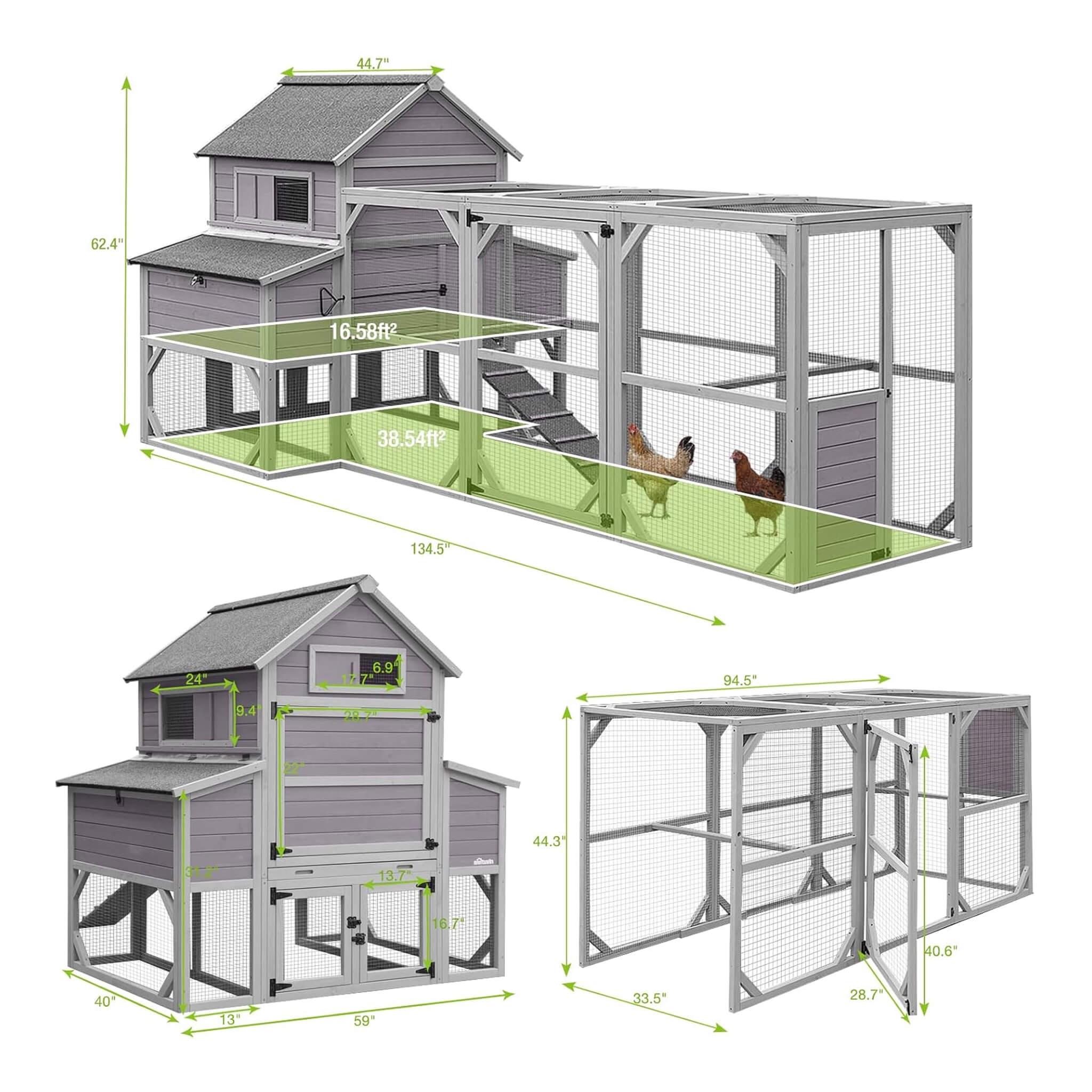 Large 137-Inch Wooden Chicken Coop With Run And 6 Nesting Boxes [10-15 Chickens]