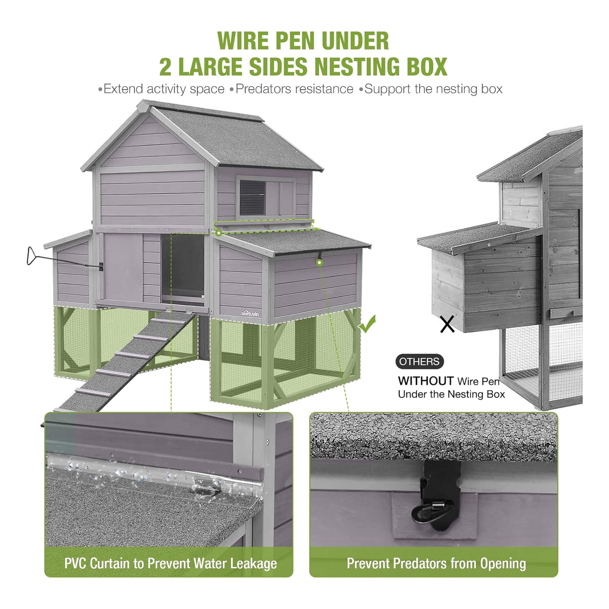 Large 137-Inch Wooden Chicken Coop With Run And 6 Nesting Boxes [10-15 Chickens]